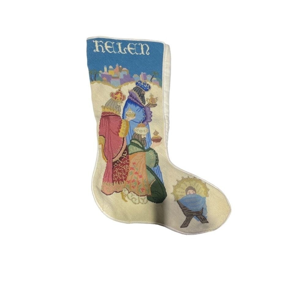 Unbranded Christmas Stocking Nativity Three Wise Men Helen‎ Needlepoint Vintage